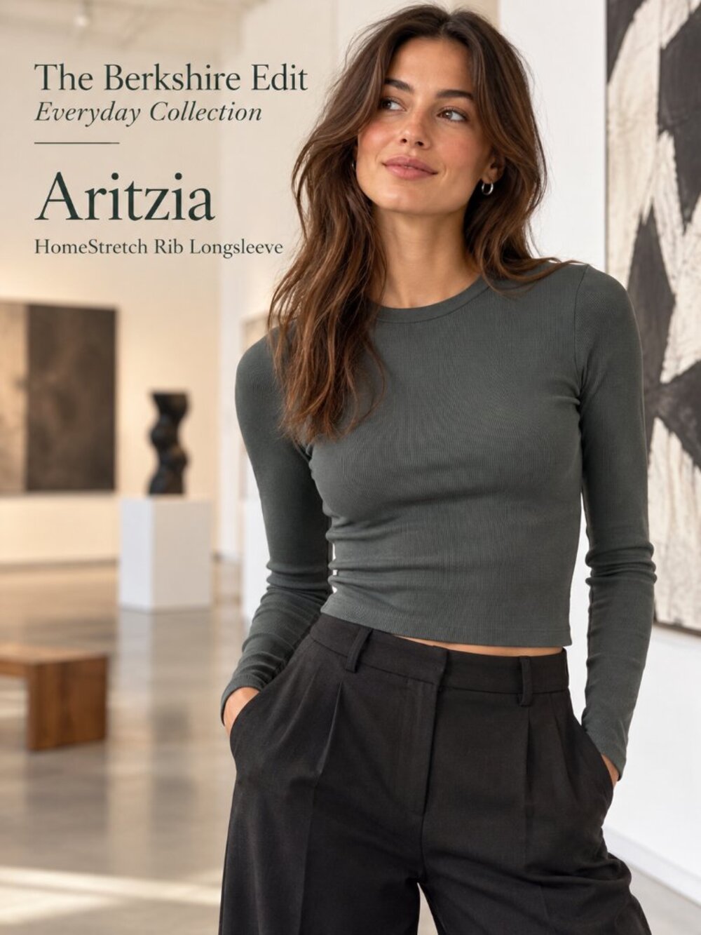 Aritzia HomeStretch Rib Crew Waist Longsleeve Green Small 97802